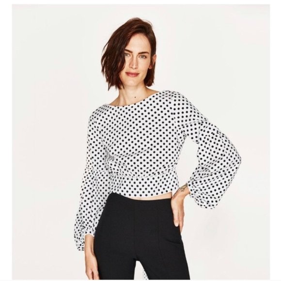 Zara Polka Dot Tie Back Wrap Linen Top Blouse - Picture 3 of 13